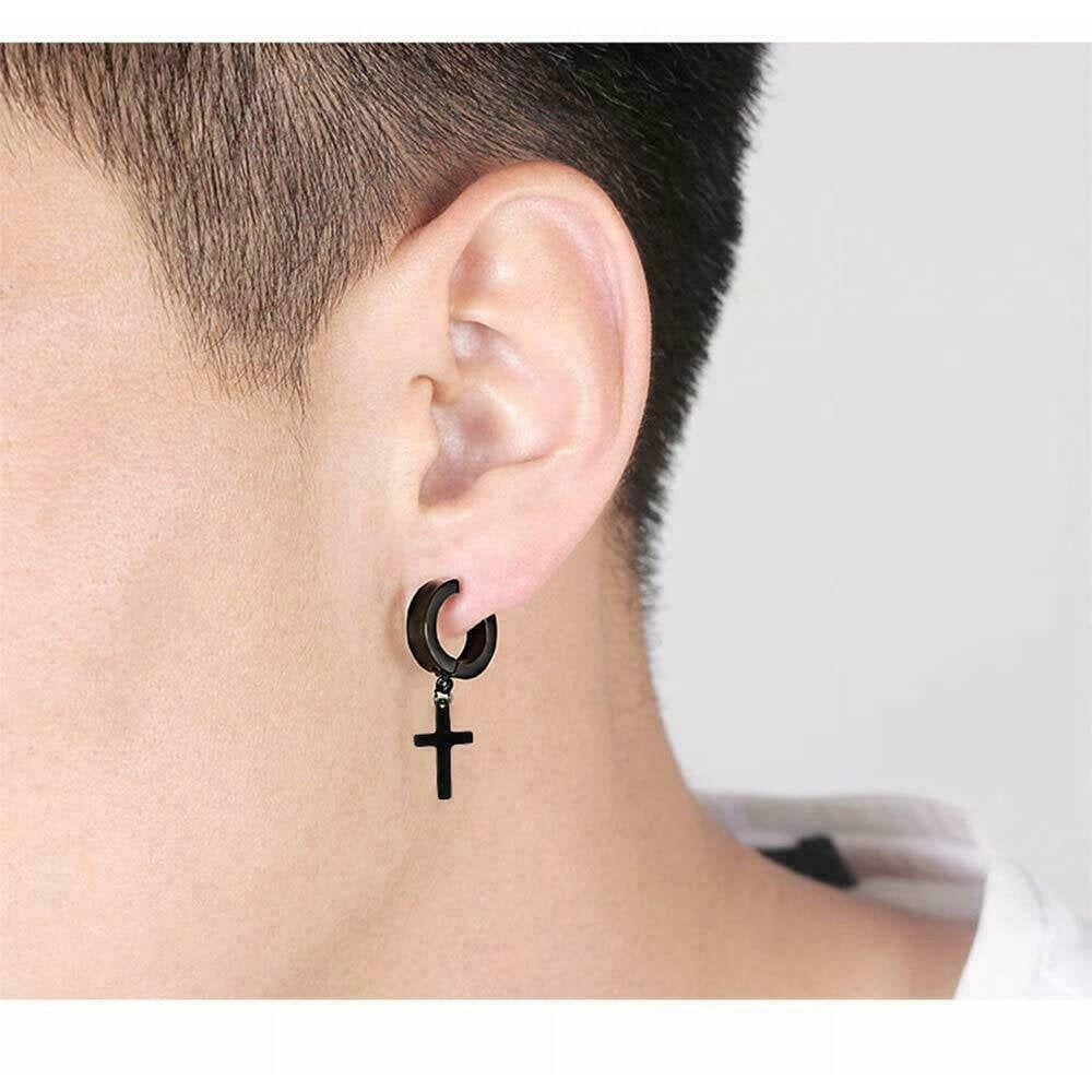 CROSS FAITH BLACK - Non-Piercing Pure Titanium Steel Earring for Men & Boys