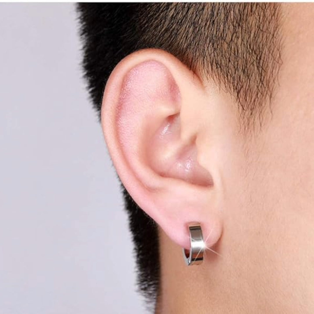 ONYXLOOP - SILVER - Non-Piercing Pure Titanium Steel Earring for Men & Boys