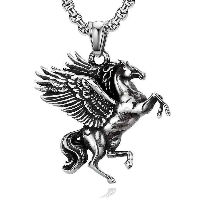 PEGASUS-  Alloy Pendant with Pure Stainless Steel  24inch Round Box Chain for Men, European trending Style for Men & Boy