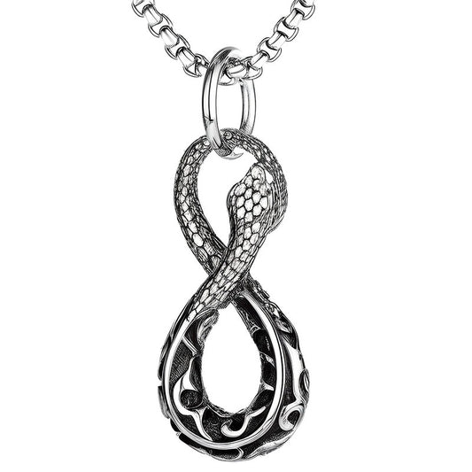 INFINITY SNAKE - Titanium Steel Snake Pendant with 24inch Round Box Chain for Men & Boys