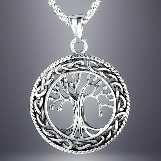 TREE OF LIFE -  Alloy Pendant with Stainless Steel 24inch Round Box Chain, American trending Style for Men & Boy