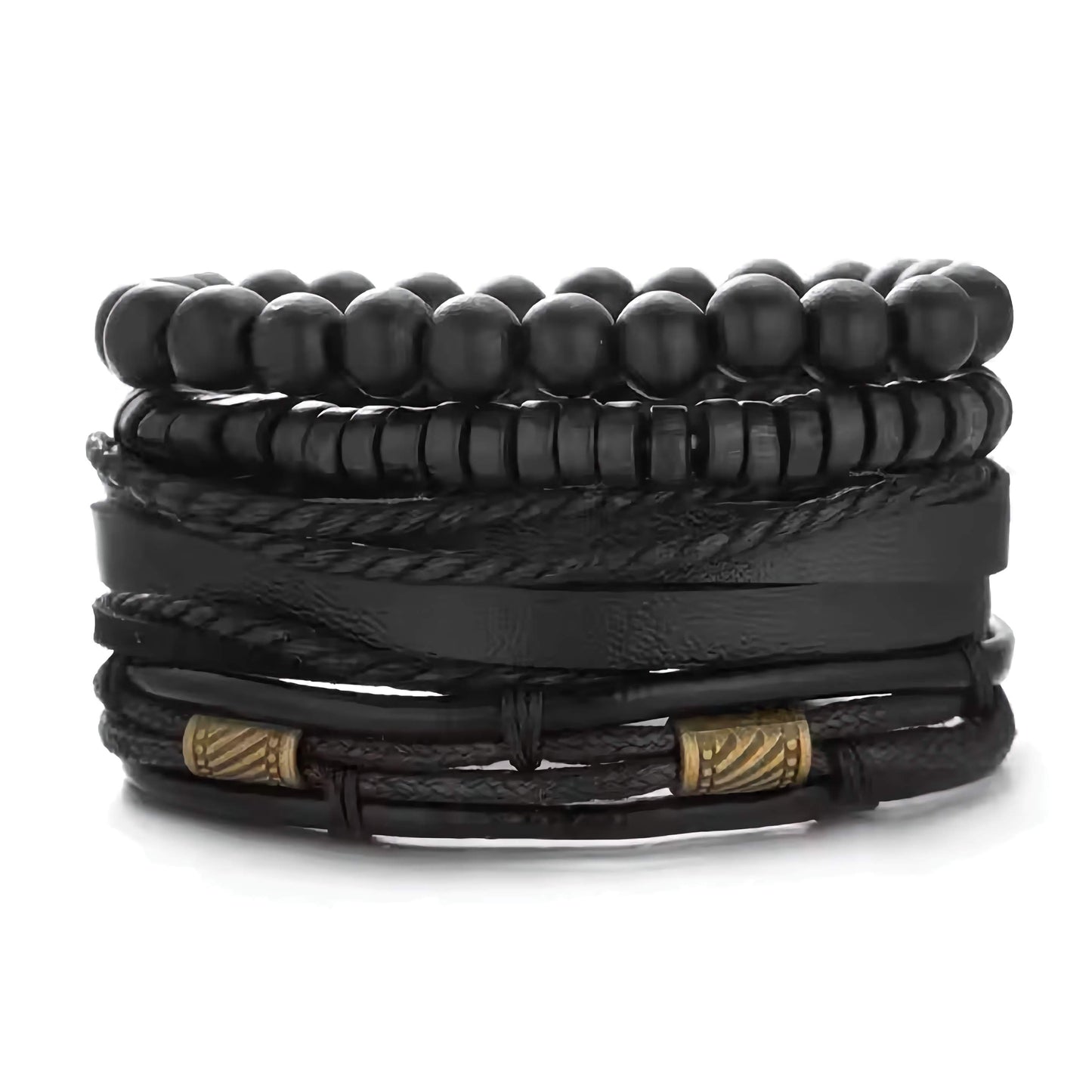 LEVIATHAN WRAP - 4 Pcs Genuine Braided Leather Bracelet Set for Men & Boys (8 inch)