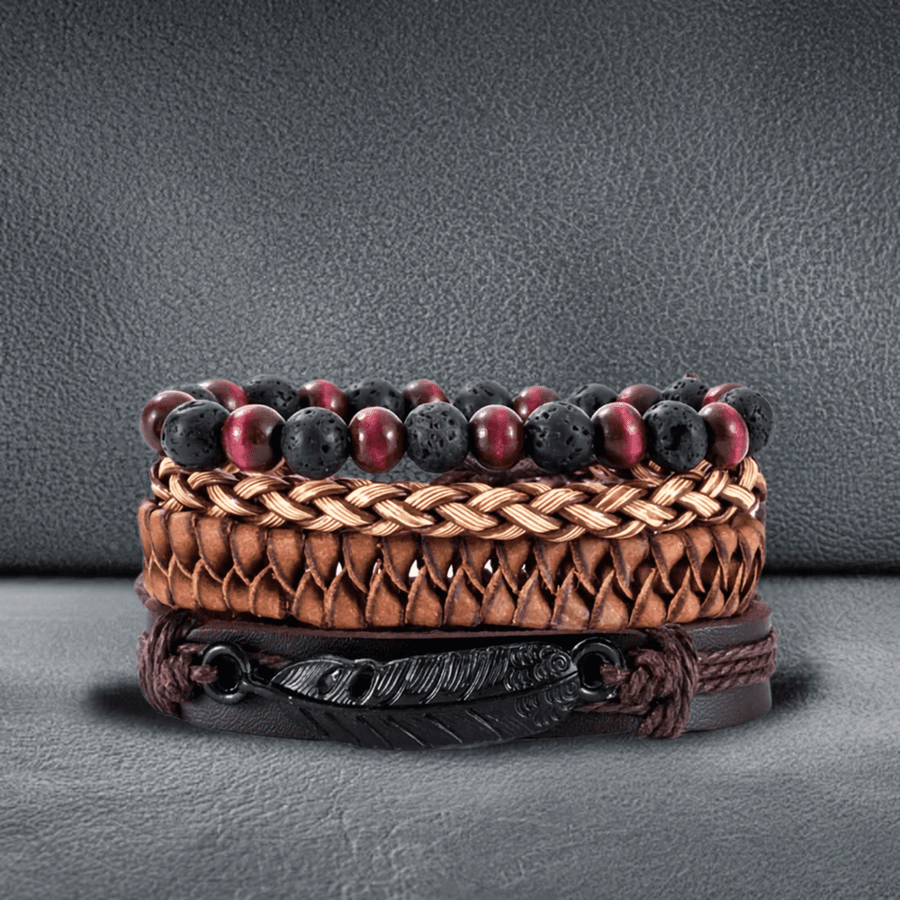 BRAVEHEART CUFF - 4 colors Genuine Braided Leather Bracelet Set for Men & Boys (8 inch)