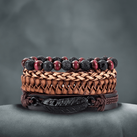 BRAVEHEART CUFF - 4 colors Genuine Braided Leather Bracelet Set for Men & Boys (8 inch)