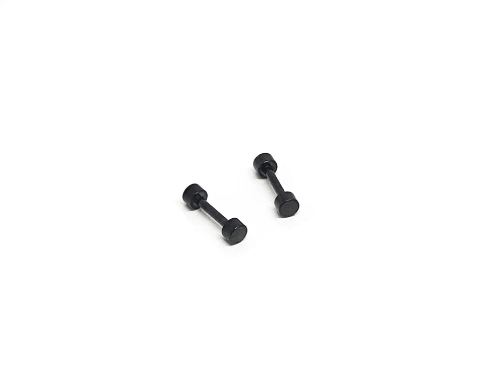 ROUND DUMBBELL - BLACK - Pure Titanium Steel Ear Hoop Earrings for Men & Boys (16mm to 2mm)