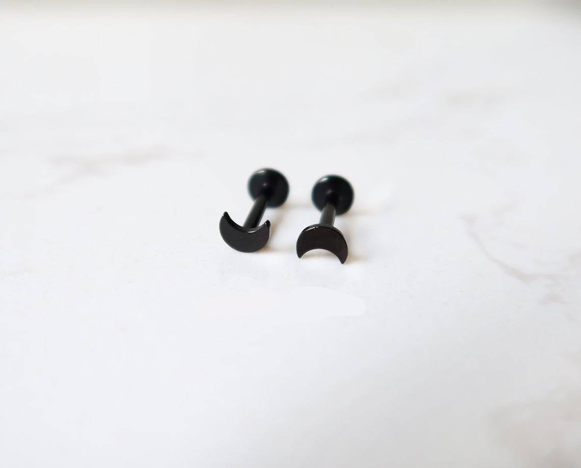 CRESCENT MOON - Pure Titanium Steel Piercing Screw Ball Ear Earrings for Men & Boys