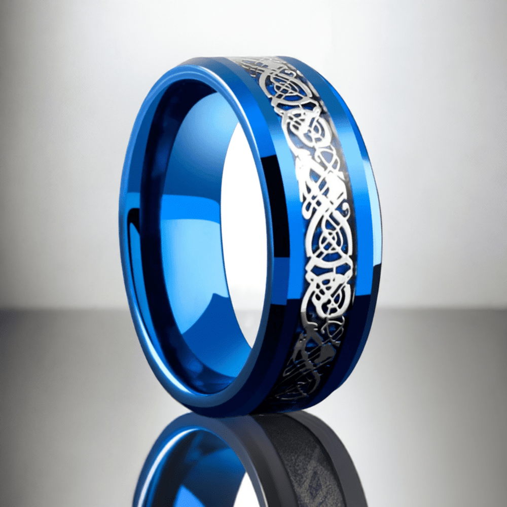 DRACONIC BLUE - Titanium Steel Ring for Men and Boys (Size-22)