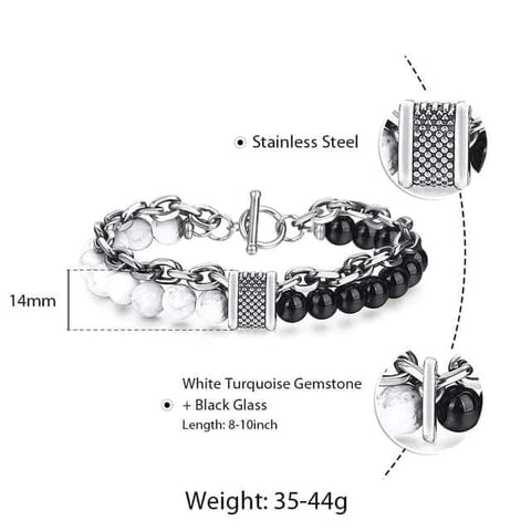 BEADFUSION వైట్ - పురుషుల కోసం సహజ పూసల బ్రాస్‌లెట్ - డబ్బు మాగ్నెట్ అవ్వండి - సహజ అగ్నిపర్వత రాయి రంగుల 7 చక్ర శక్తి స్ట్రెచ్ బ్రాస్‌లెట్ (8 అంగుళాలు)