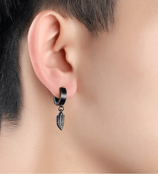 PLUME BLACK - Pure Titanium Steel Ear Hoop Earrings for Men & Boys