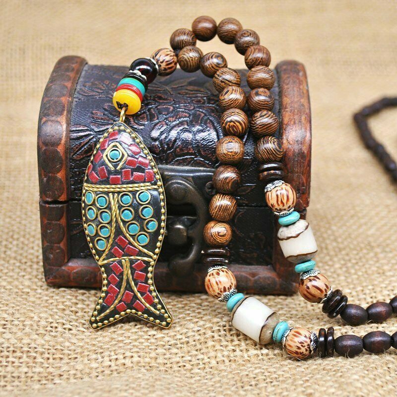 Xianli Wang Natural Wood Bead Necklace for Men Women Boy Gril Teens Wooden  Chain Unisex Chunky Beads Necklaces | Amazon.com