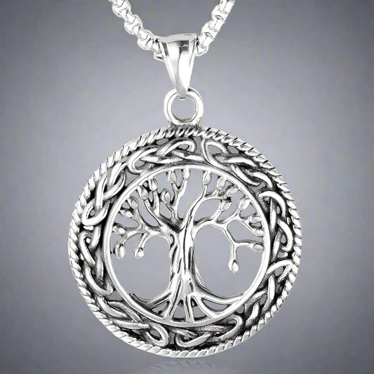 TREE OF LIFE -  Alloy Pendant with Stainless Steel 24inch Round Box Chain, American trending Style for Men & Boy