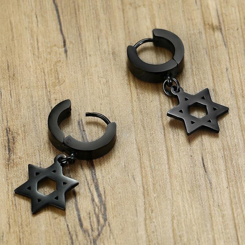 HEXSTAR BLACK - Pure Titanium Steel Ear Hoop Earrings for Men & Boys